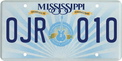 MS license plate OJR010