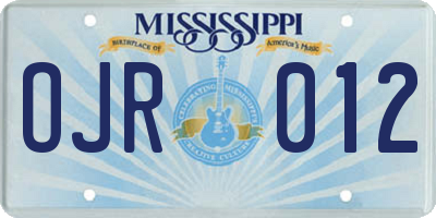MS license plate OJR012