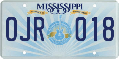 MS license plate OJR018