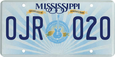 MS license plate OJR020