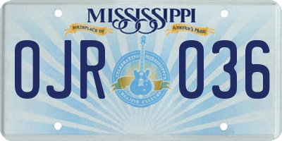 MS license plate OJR036