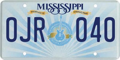 MS license plate OJR040