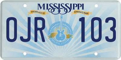 MS license plate OJR103