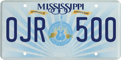 MS license plate OJR500