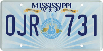 MS license plate OJR731