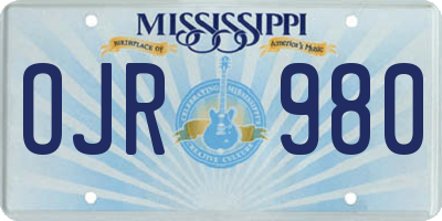 MS license plate OJR980