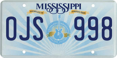 MS license plate OJS998