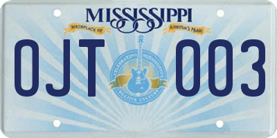 MS license plate OJT003