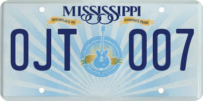 MS license plate OJT007