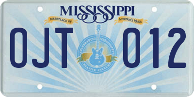 MS license plate OJT012