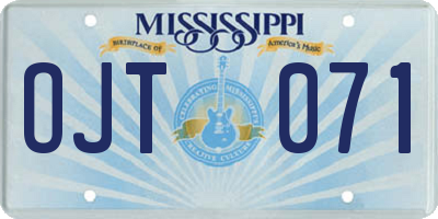 MS license plate OJT071