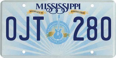 MS license plate OJT280