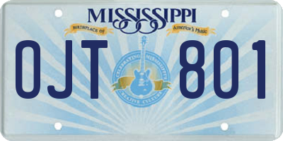 MS license plate OJT801