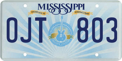 MS license plate OJT803