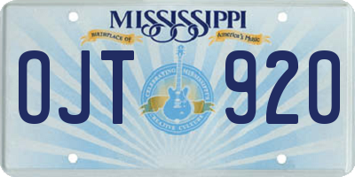 MS license plate OJT920