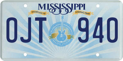 MS license plate OJT940