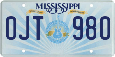 MS license plate OJT980