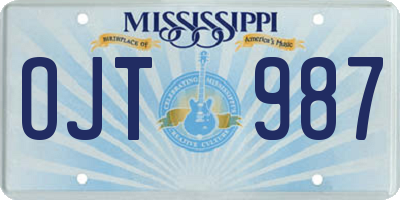 MS license plate OJT987