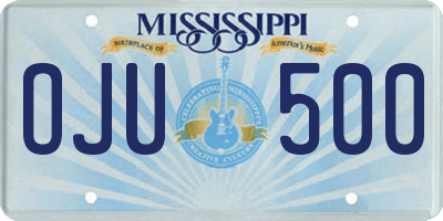 MS license plate OJU500