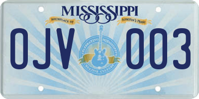 MS license plate OJV003