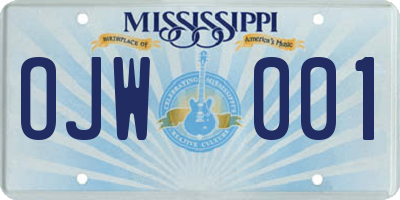MS license plate OJW001