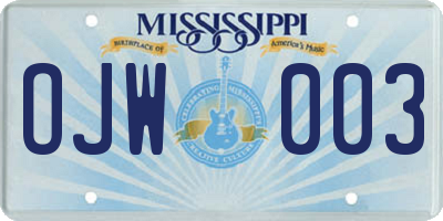 MS license plate OJW003