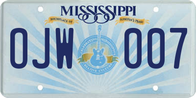 MS license plate OJW007