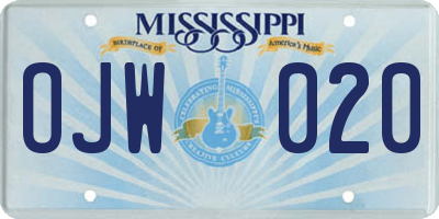 MS license plate OJW020