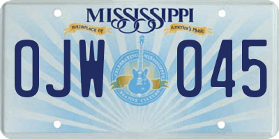 MS license plate OJW045
