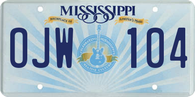 MS license plate OJW104