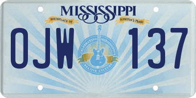 MS license plate OJW137