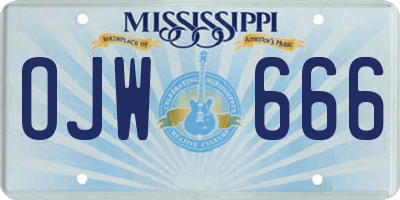 MS license plate OJW666