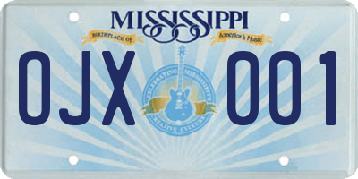 MS license plate OJX001