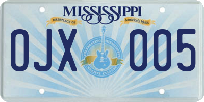 MS license plate OJX005