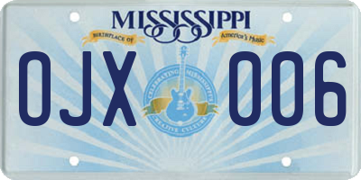 MS license plate OJX006
