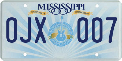 MS license plate OJX007