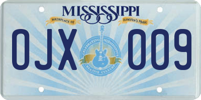 MS license plate OJX009