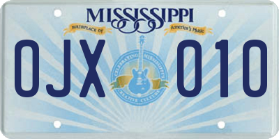 MS license plate OJX010