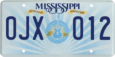 MS license plate OJX012