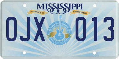 MS license plate OJX013