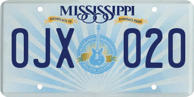 MS license plate OJX020