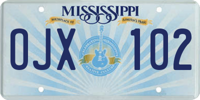 MS license plate OJX102