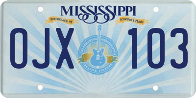 MS license plate OJX103