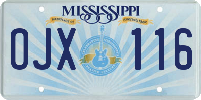 MS license plate OJX116