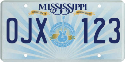 MS license plate OJX123