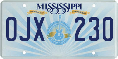 MS license plate OJX230