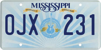 MS license plate OJX231