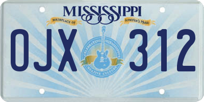 MS license plate OJX312