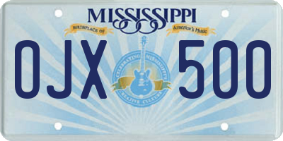 MS license plate OJX500