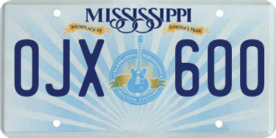 MS license plate OJX600